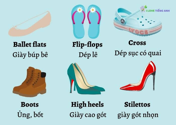 Từ vựng tiếng Anh về 12 loại giày, dép cơ bản (Phần 1)